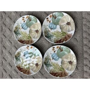 4 Sage Leaves Pumpkins Appetizer Plate 6" Thanksgiving Autumn